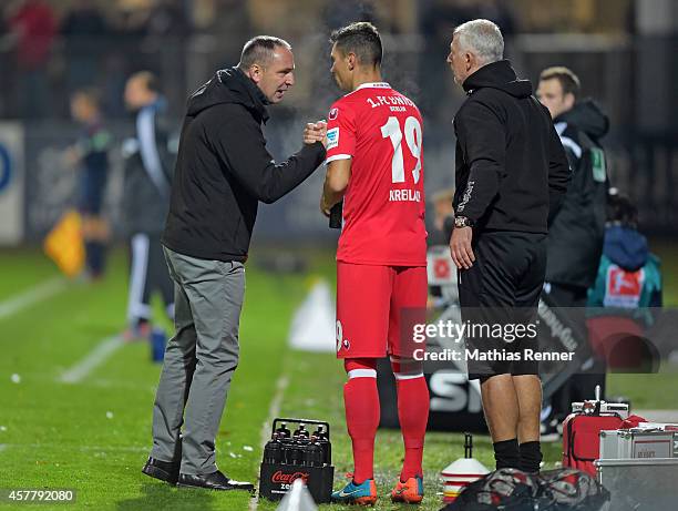 Coach Norbert Duewel of 1 FC Union Berlin and Damir Kreilach of 1 FC Union Berlin during the game between 1 FC Union Berlin against VfR Aalen on...