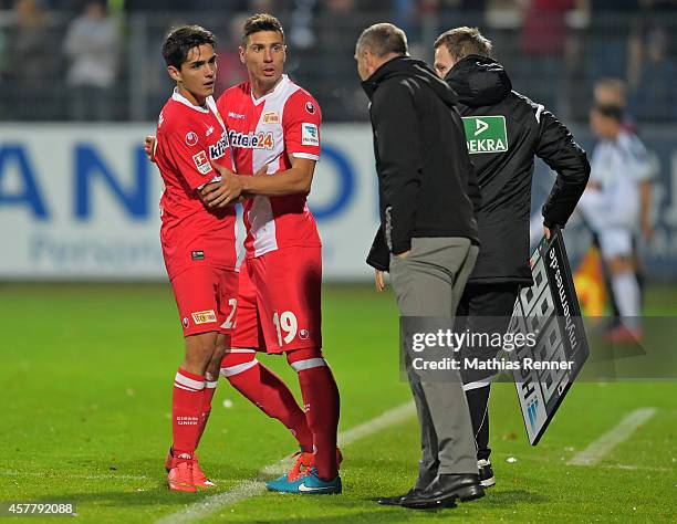 Eroll Zejnullahu of 1 FC Union Berlin and Damir Kreilach of 1 FC Union Berlin during the game between 1 FC Union Berlin against VfR Aalen on october...