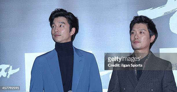Park Hee-Soon and Kong Yoo attend the 'The Suspect' VIP press screening at COEX Megabox on December 17, 2013 in Seoul, South Korea.