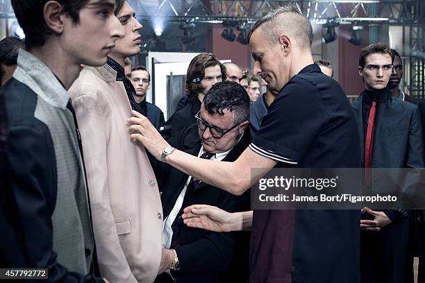 Fashion designer, Lucas Ossendrijver and artistic director, Alber Elbaz are photographed backstage at the Lanvin Spring/Summer 2015 Men's collection...