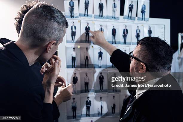 Fashion designer, Lucas Ossendrijver and artistic director, Alber Elbaz are photographed backstage at the Lanvin Spring/Summer 2015 Men's collection...