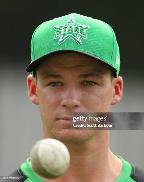 Peter Handscomb of the Stars looks on during a Melbourne Stars Big Bash League training session at the Melbourne Cricket Ground on December 19, 2013...