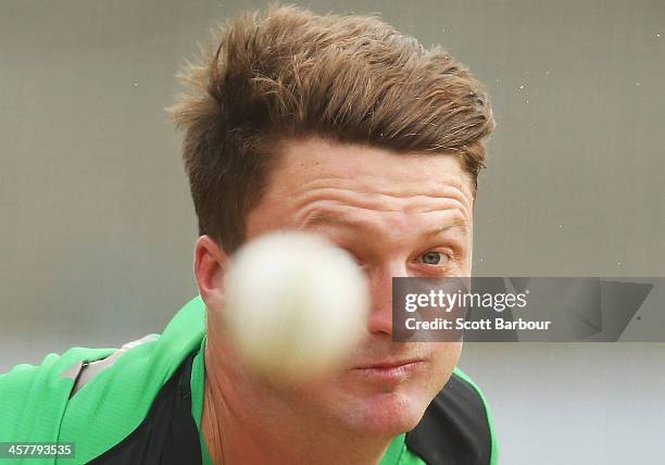 Jackson Bird of the Stars bowls during a Melbourne Stars Big Bash League training session at the Melbourne Cricket Ground on December 19, 2013 in...