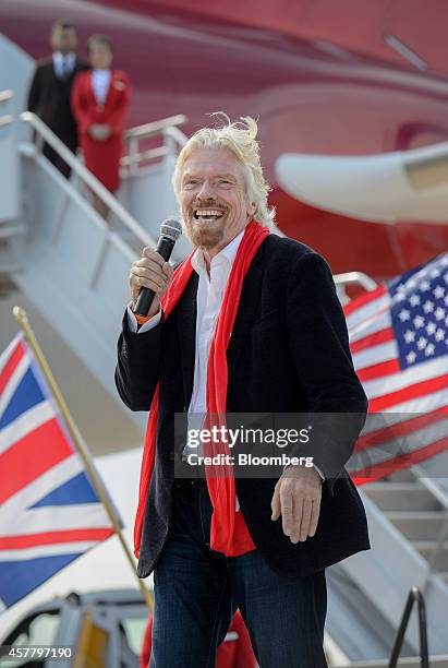 Richard Branson, chairman and founder of Virgin Group Ltd., speaks during a news conference at Hartsfield-Jackson Atlanta International airport in...