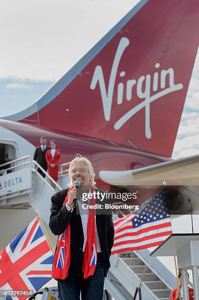 Richard Branson, chairman and founder of Virgin Group Ltd., speaks during a news conference at Hartsfield-Jackson Atlanta International airport in...