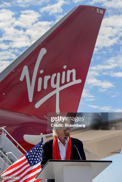 Richard Branson, chairman and founder of Virgin Group Ltd., speaks during a news conference at Hartsfield-Jackson Atlanta International airport in...