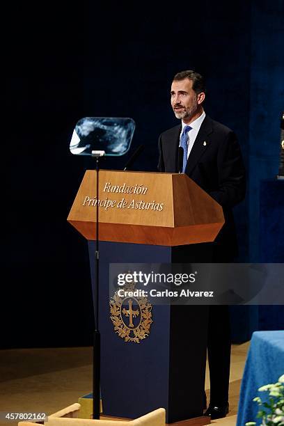 King Felipe VI of Spain attends the Principe de Asturias Awards 2014 ceremony at the Campoamor Theater on October 24, 2014 in Oviedo, Spain.