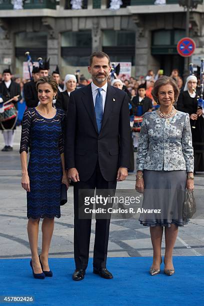 King Felipe VI of Spain , Queen Letizia of Spain and Queen Sofia of Spain attend the Principe de Asturias Awards 2014 ceremony at the Campoamor...