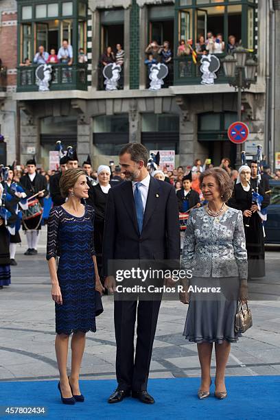 King Felipe VI of Spain , Queen Letizia of Spain and Queen Sofia of Spain attend the Principe de Asturias Awards 2014 ceremony at the Campoamor...