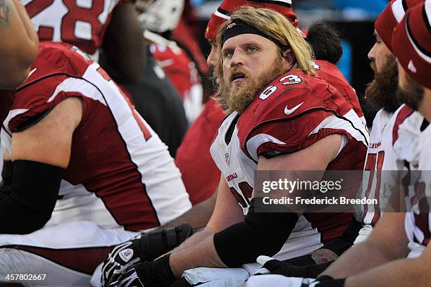 Lyle Sendlein of the Arizona Cardinals watches from the sideline during a game against the Tennessee Titans at LP Field on December 15, 2013 in...