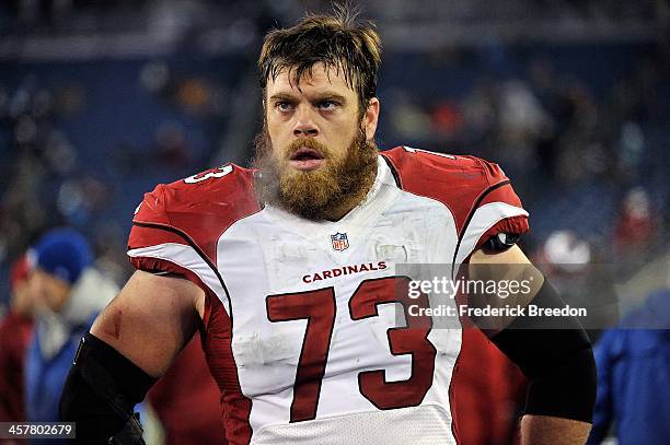 Eric Winston of the Arizona Cardinals watches from the sideline during a game against the Tennessee Titans at LP Field on December 15, 2013 in...