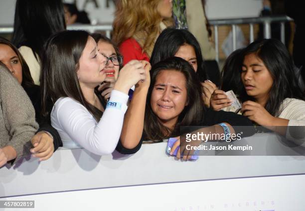 Fans await the arrival of Justin Bieber at the premiere of Open Road Films' "Justin Bieber's Believe" at Regal Cinemas L.A. Live on December 18, 2013...