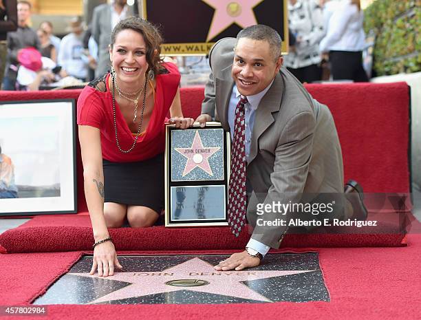 Jesse Belle Denver and Zak Deutshendorf attend the ceremony posthumosly honoring John Denver with the 2,531st star on the Hollywood Walk of Fame on...