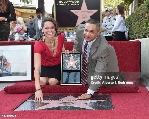 Jesse Belle Denver and Zak Deutshendorf attend the ceremony posthumosly honoring John Denver with the 2,531st star on the Hollywood Walk of Fame on...