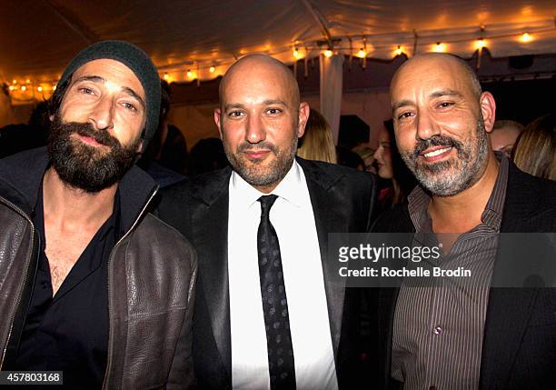 Actor Adrien Brody , gallery owner Steph Sebbag and guest attend the Brian Bowen Smith WILDLIFE show hosted by Casamigos Tequila at De Re Gallery on...