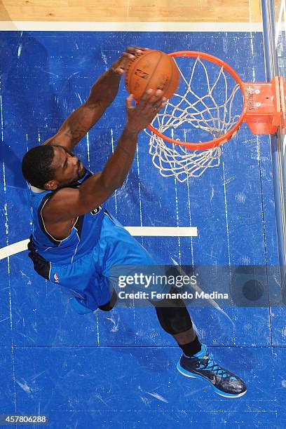 Bernard James of the Dallas Mavericks dunks against the Orlando Magic on October 24, 2014 at Amway Center in Orlando, Florida. NOTE TO USER: User...