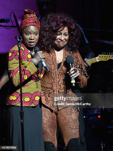 Angelique Kidjo and Chaka Khan perform at the 13th Annual A Great Night In Harlem Gala Benefiting The Jazz Musicians Emergency Fund at The Apollo...