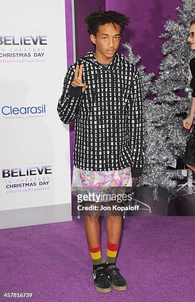 Actor Jaden Smith arrives at the Los Angeles Premiere "Justin Bieber's Believe" at Regal Cinemas L.A. Live on December 18, 2013 in Los Angeles,...
