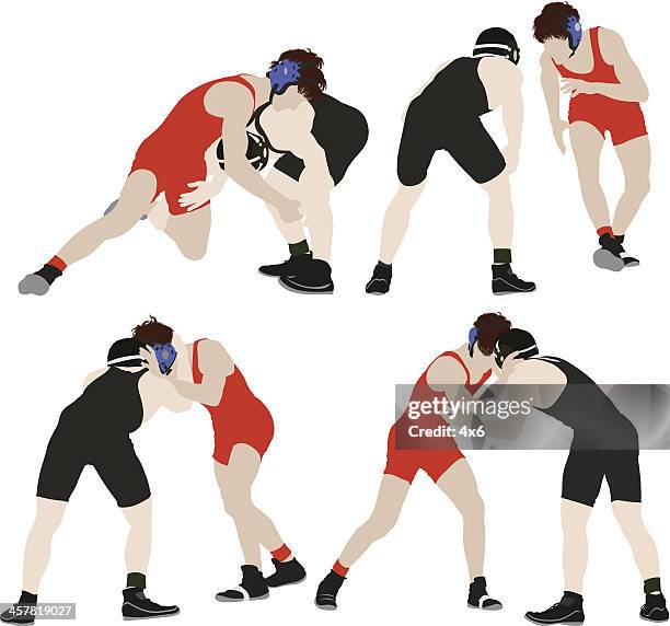 ilustraciones, imágenes clip art, dibujos animados e iconos de stock de wrestlers - wrestling