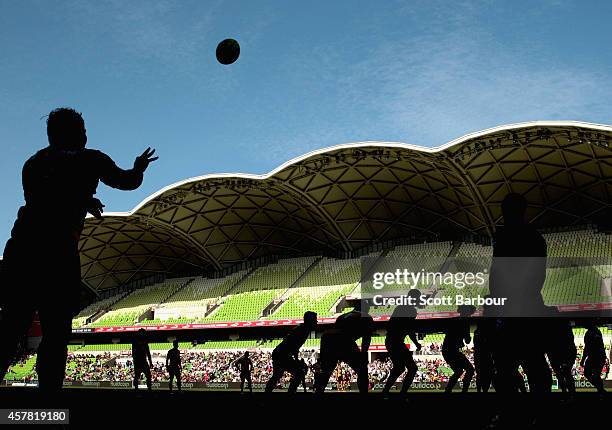 Robbie Abel of the Spirit throws the ball into a lineout during the NRC Semi Final match between Melbourne Rising and Perth Spirit at AAMI Park on...