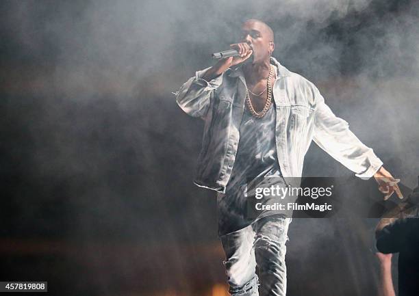 Recording artist Kanye West performs onstage during day 1 of the 2014 Life is Beautiful festival on October 24, 2014 in Las Vegas, Nevada.