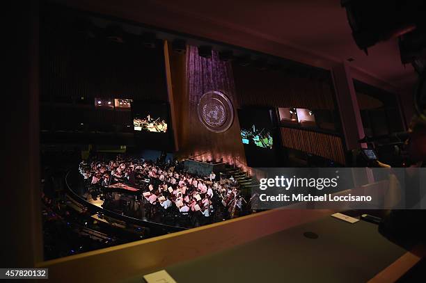 Musician and UN Messenger of Peace Lang Lang performs at the 2014 United Nations Day Concert at United Nations on October 24, 2014 in New York City.