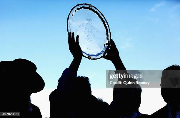 Connections of Adelaide hold up the Cox Plate after winning the Sportingbet Cox Plate during Cox Plate Day at Moonee Valley Racecourse on October 25,...