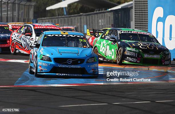 Scott McLaughlin driving the Valvoline Racing GRM Volvo runs wide at the start of race 31 for the Gold Coast 600, which is round 12 of the V8...