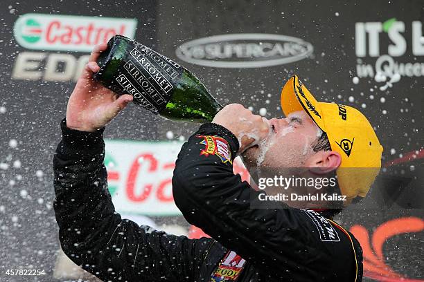 Shane van Gisbergen driver of the TEKNO VIP Petfoods Holden celebrate after winning race 31 for the Gold Coast 600, which is round 12 of the V8...