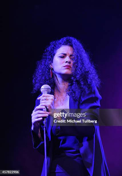 Vocalist Sarah Chernoff of Superhumanoids performs at Hollywood Palladium on October 24, 2014 in Hollywood, California.