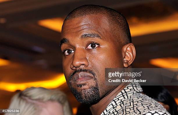 Rapper Kanye West arrives at the Tao Nightclub at The Venetian Las Vegas to celebrate his wife, Kim Kardashian's 34th birthday, on October 25, 2014...