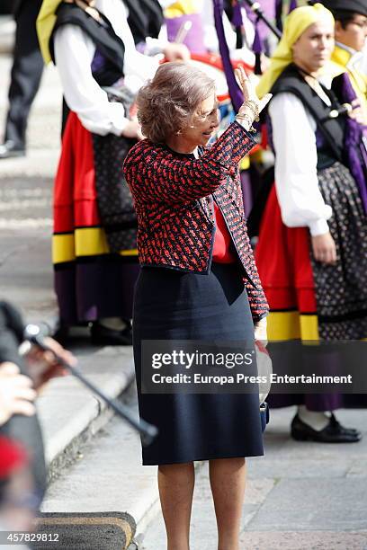 Queen Sofia of Spain arrives at the Reconquista Hotel during the Principe de Asturias Awards 2014 on October 24, 2014 in Oviedo, Spain.