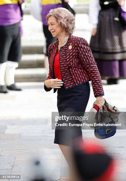 Queen Sofia of Spain arrives at the Reconquista Hotel during the Principe de Asturias Awards 2014 on October 24, 2014 in Oviedo, Spain.