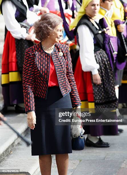 Queen Sofia of Spain arrives at the Reconquista Hotel during the Principe de Asturias Awards 2014 on October 24, 2014 in Oviedo, Spain.