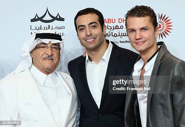 Sheikh Abduleziz Al Turki, Mohammed Al Turki and Arcadiy Golubovich attend the Middle East Premiere of "99 Homes" on day 2 of the Abu Dhabi Film...