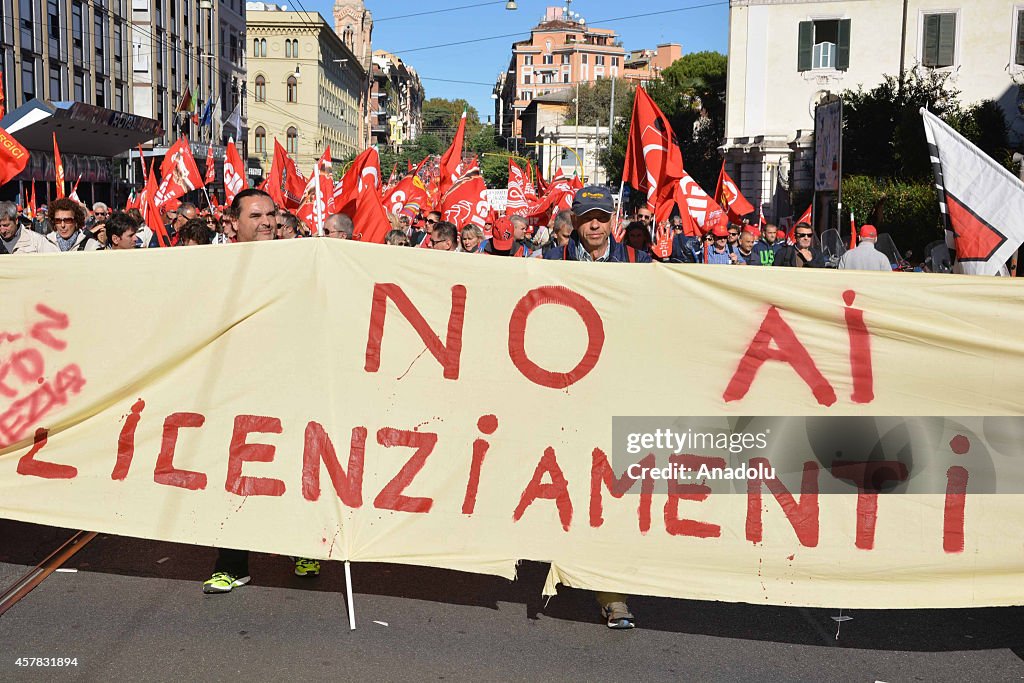 Italian workers hold a protest in Rome