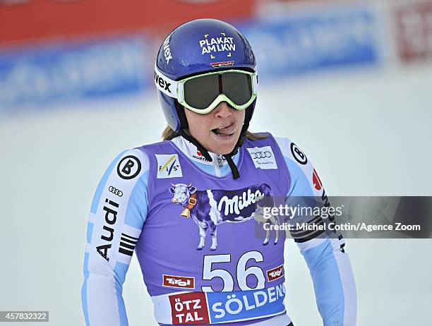 Veronique Hronek of Germany in the finish area during the Audi FIS Alpine Ski World Cup Women's Giant Slalom on October 25, 2014 in Soelden, Austria.