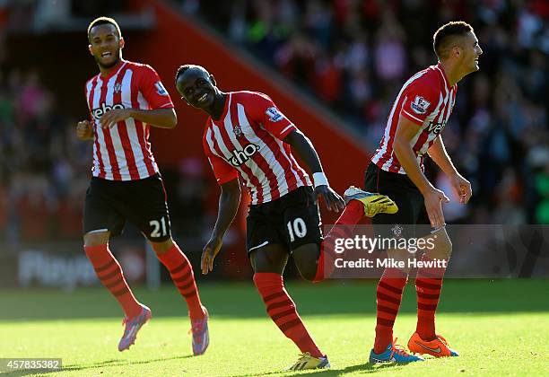 Sadio Mane of Southampton celebrates after scoring the opening goal during the Barclays Premier League match between Southampton and Stoke City at St...