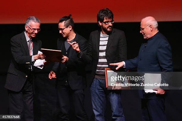 Burhan Qurbani and Roan Johnson are bestowed with the SIGNIS Award at the Collateral Awards Ceremony during the 9th Rome Film Festival on October 25,...