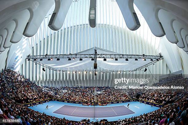 Andy Murray of Great Britain serves to David Ferrer of Spain in the semi-final on during day six of the ATP 500 World Tour Valencia Open tennis...