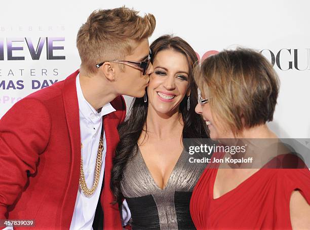 Singer Justin Bieber, mom Pattie Mallette and Diane Dale arrive at the Los Angeles Premiere "Justin Bieber's Believe" at Regal Cinemas L.A. Live on...