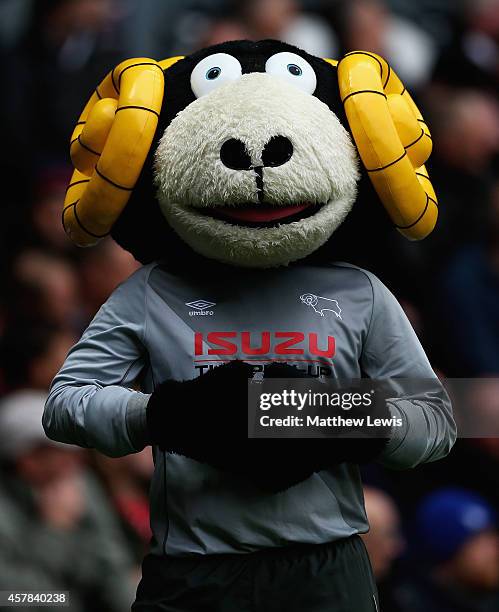 Rammie' the Derby County mascot looks on during the Sky Bet Championship match between Derby County and Wigan Athletic at the iPro Stadium on October...