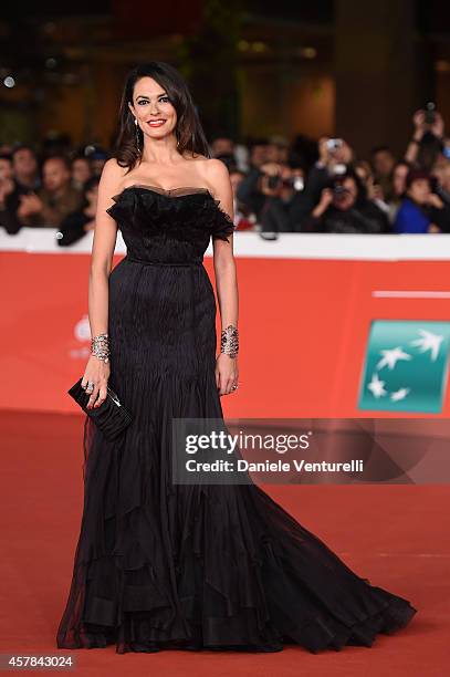 Maria Grazia Cucinotta attends the awards ceremony red carpet during the 9th Rome Film Festival at Auditorium Parco Della Musica on October 25, 2014...