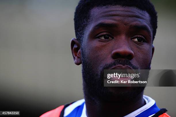 Abdulai Baggie of Tranmere Rovers warms up during the Sky Bet League Two match between AFC Wimbledon and Tranmere Rovers at The Cherry Red Records...