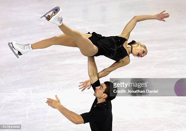 Alexa Scimeca and Chris Knierim compete in the Pairs Short Program during the 2014 Hilton HHonors Skate America competition at the Sears Centre Arena...