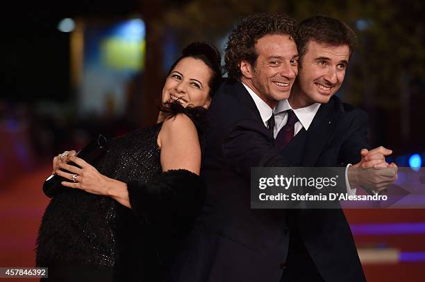 Tiziana Lodato Salvatore Ficarra and Valentino Picone attend the 'Andiamo A Quel Paese' red carpet during the 9th Rome Film Festival at Auditorium...