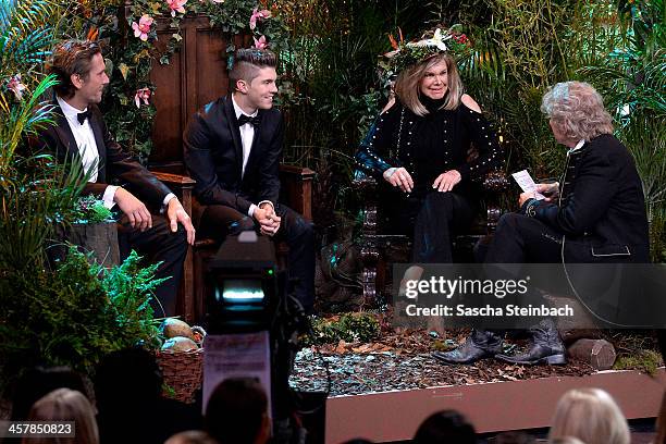 Peer Kusmagk, Joey Heindle, Ingrid van Bergen and presenter Thomas Gottschalk attend the taping of the anniversary show '30 Jahre RTL - Die grosse...