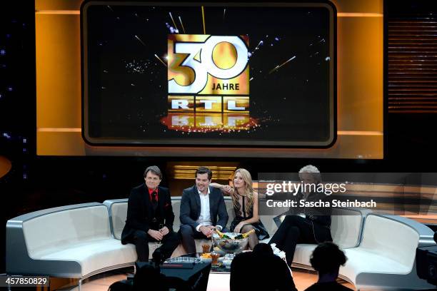 Actors Wolfgang Bahro, Daniel Fehlow, Susan Sideropoulos and presenter Thomas Gottschalk attend the taping of the anniversary show '30 Jahre RTL -...