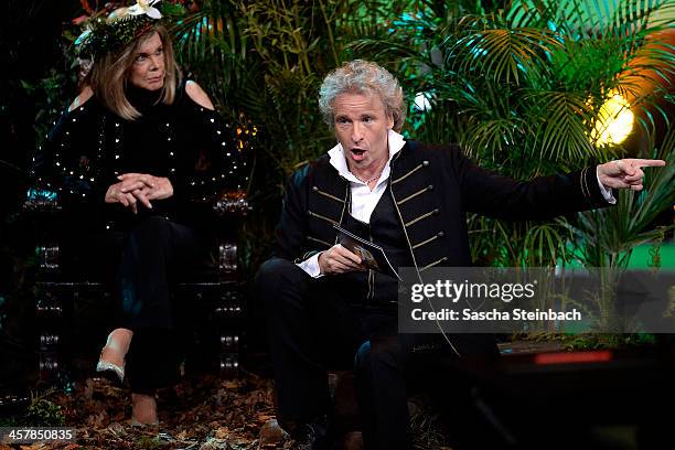 Ingrid van Bergen and Thomas Gottschalk attend the taping of the anniversary show '30 Jahre RTL - Die grosse Jubilaeumsshow mit Thomas Gottschalk' on...