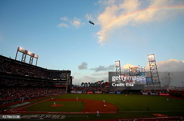 Rainbow is seen over AT&T Park during Game Four of the 2014 World Series at AT&T Park on October 25, 2014 in San Francisco, California.